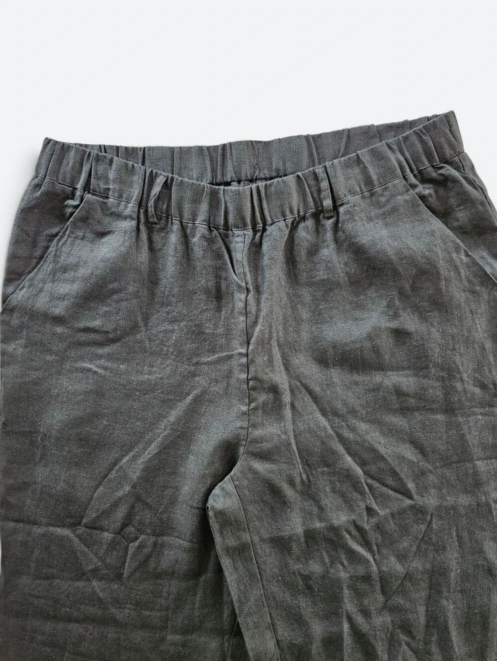 NWT Quince 100% European Linen Wide Leg Relaxed Fit Pull On Cropped Pants L